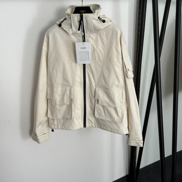 CC Pocket Velcro Long-sleeved Hooded Windbreaker Jacket