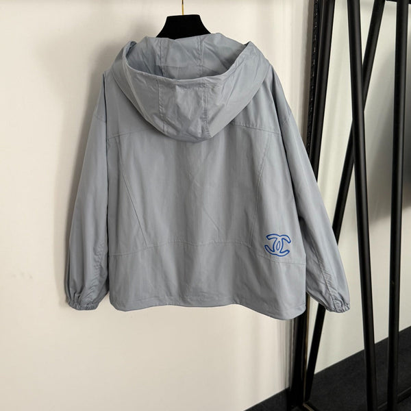 CC Logo Embroidered Long-sleeved Hooded Zipper Windbreaker Jacket