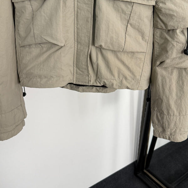 CC Chanel Style Rubber Logo Work Pocket Long Sleeve Hooded Cotton Jacket