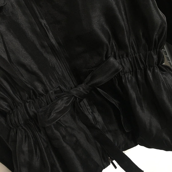 CC Drawstring Waist Short Long Sleeve Hooded Thin Shiny Windbreaker Jacket