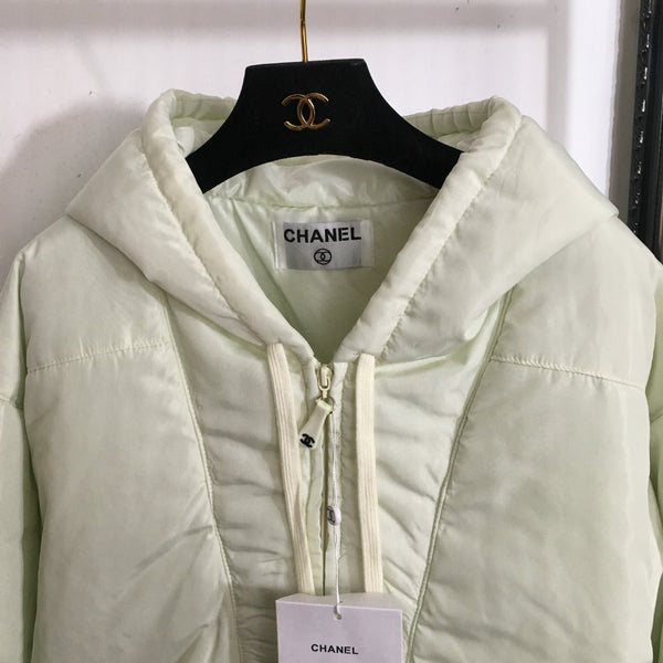 CC Side Slit Logo Half-zip Long-sleeved Hooded Cotton Jacket