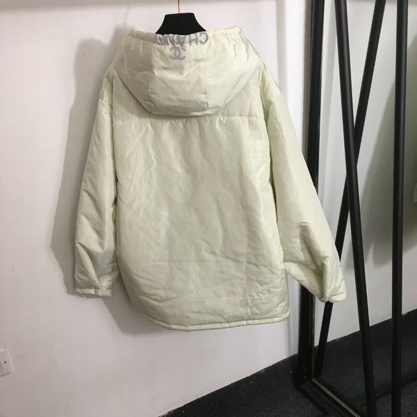 CC Side Slit Logo Half-zip Long-sleeved Hooded Cotton Jacket