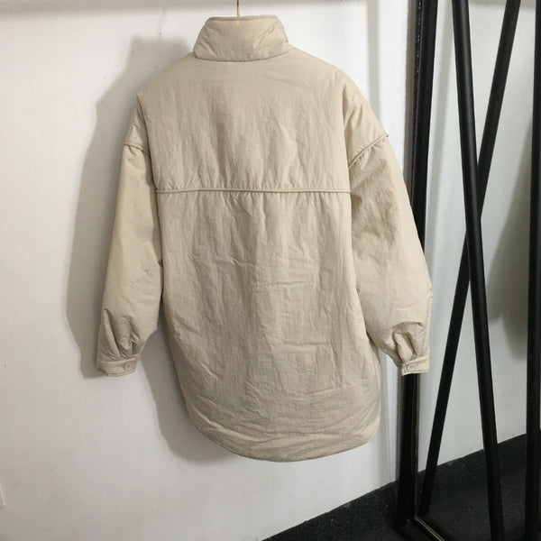 CC Logo Offset Printed Double Pocket Stand Collar Long Sleeve Cotton Jacket