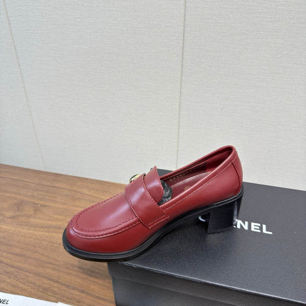 CC 25K Logo Button Loafers 35mm High Heel Red Calfskin 517623