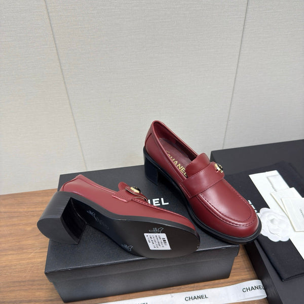 CC 25K Logo Button Loafers 35mm High Heel Red Calfskin 517623