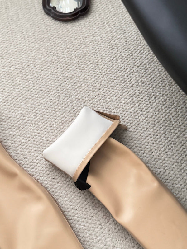 CC 25 Bowknot Stretch Boots Beige Sheepskin