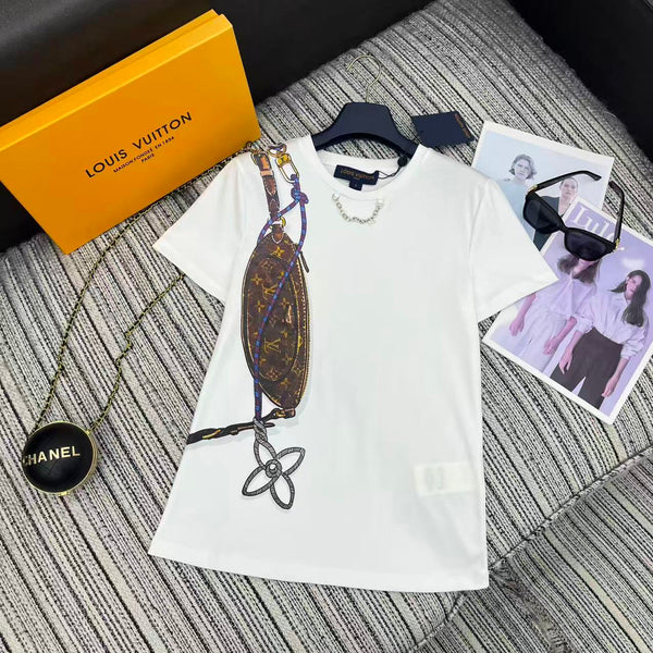 LV 25Ss Monogram 3D Crossbody Bag Metal Chain White Cotton T-Shirt