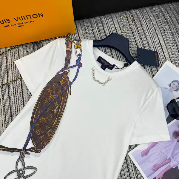 LV 25Ss Monogram 3D Crossbody Bag Metal Chain White Cotton T-Shirt