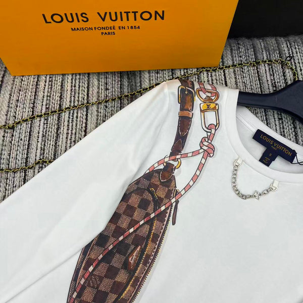 LV 25Ss Monogram 3D Crossbody Bag Metal Chain White Cotton Long-Sleeve Shirt