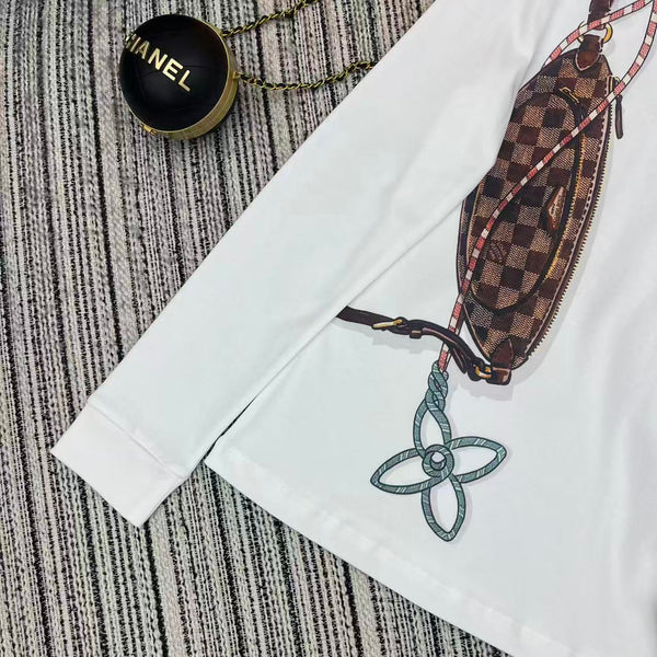 LV 25Ss Monogram 3D Crossbody Bag Metal Chain White Cotton Long-Sleeve Shirt