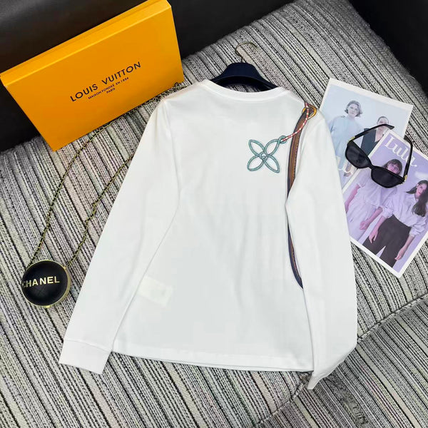 LV 25Ss Monogram 3D Crossbody Bag Metal Chain White Cotton Long-Sleeve Shirt