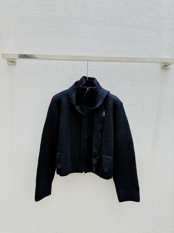 Loewe Solid Turtleneck Wool Knit Long-Sleeved Cardigan