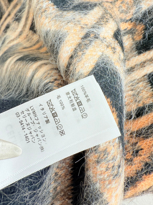 CE Contrast Color Monochrome Plaid Striped Crewneck Long Sleeve Knit Top Khaki Wool