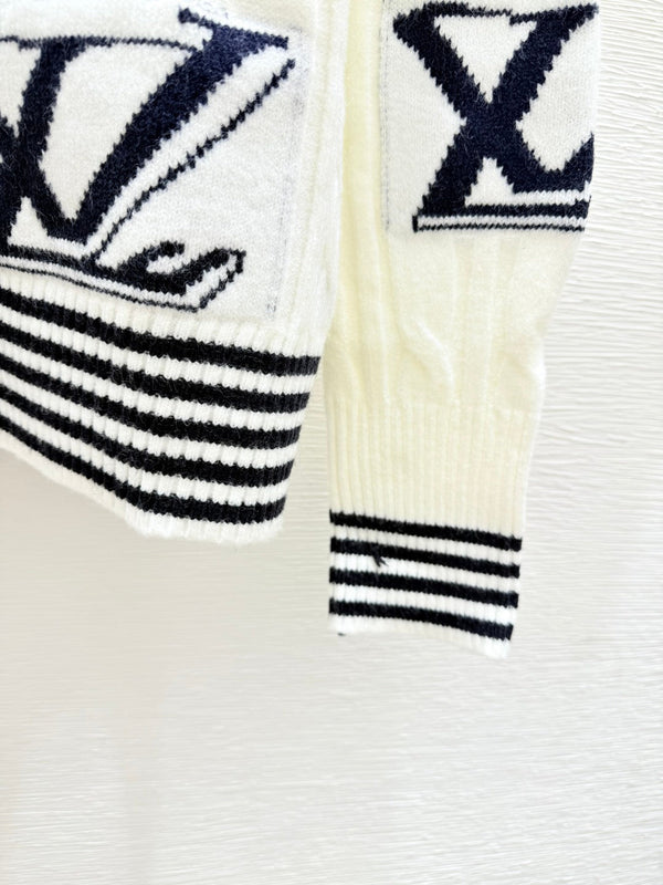 LV 25FW Contrast Color Striped Crewneck Knit Long Sleeve Wool Sweater