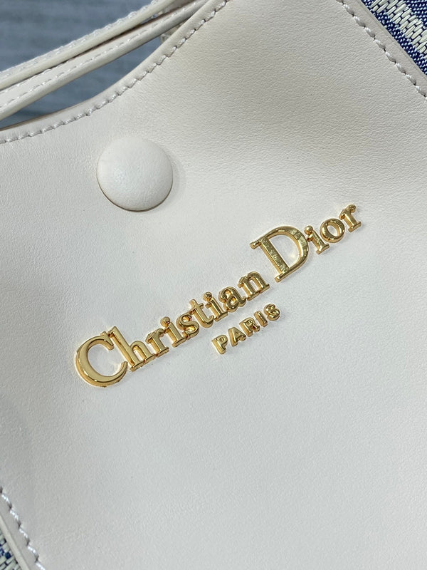 CD bucket bag 21cm  natural canvas with creamy white calfskin