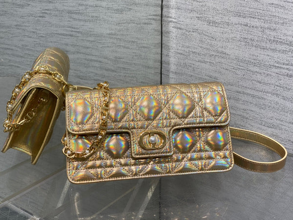 CD Pearl Chain Bag Laser Gold 21cm Lambskin