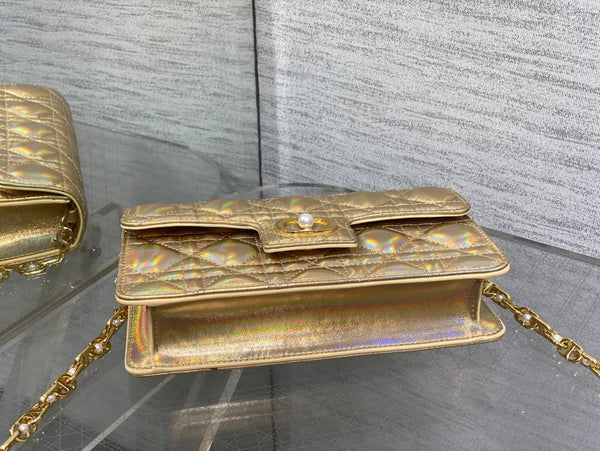 CD Pearl Chain Bag Laser Gold 21cm Lambskin