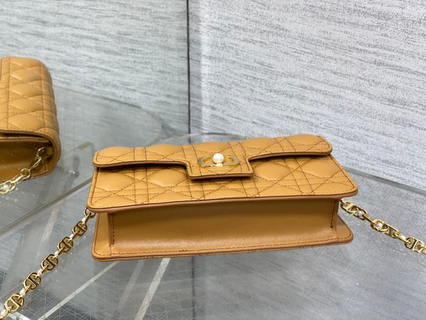 CD Pearl Chain Bag Caramel 21cm Lambskin