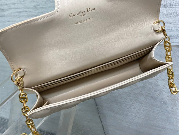 CD Pearl Chain Bag Cream 21cm Lambskin