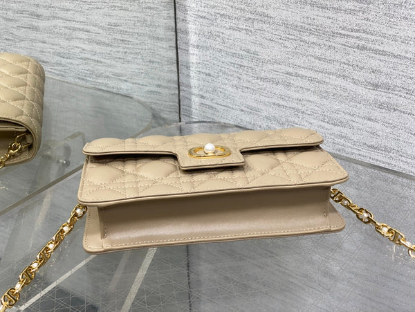 CD Pearl Chain Bag Beige 21cm Lambskin