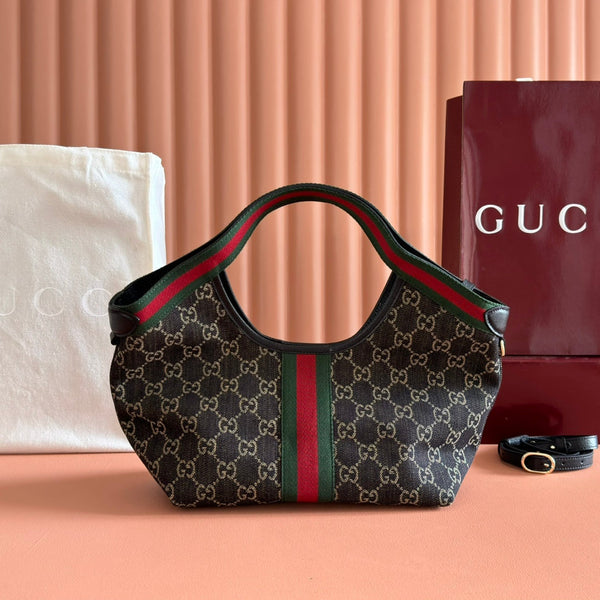 GG Giglio 26 Detachable Clutch Tote Bag 25cm Black Canvas Light Gold Hardware