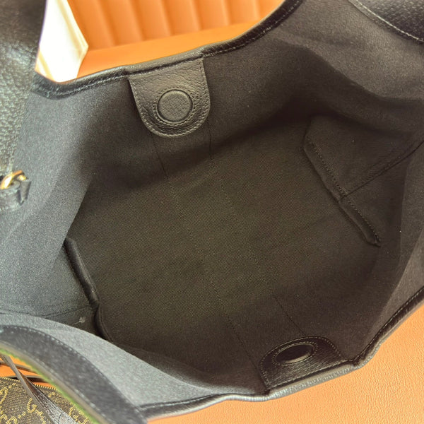 GG Giglio 26 Detachable Clutch Tote Bag 25cm Black Canvas Light Gold Hardware