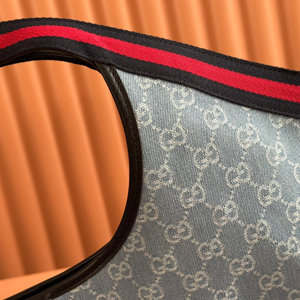 GG Giglio 26 Detachable Clutch Tote Bag 60cm Light Blue Canvas Light Gold Hardware