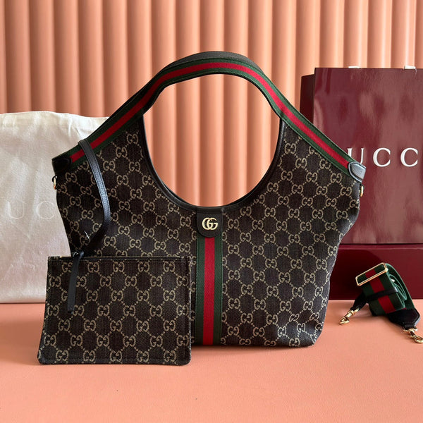 GG Giglio 26 Detachable Clutch Tote Bag 50cm Black Canvas Light Gold Hardware