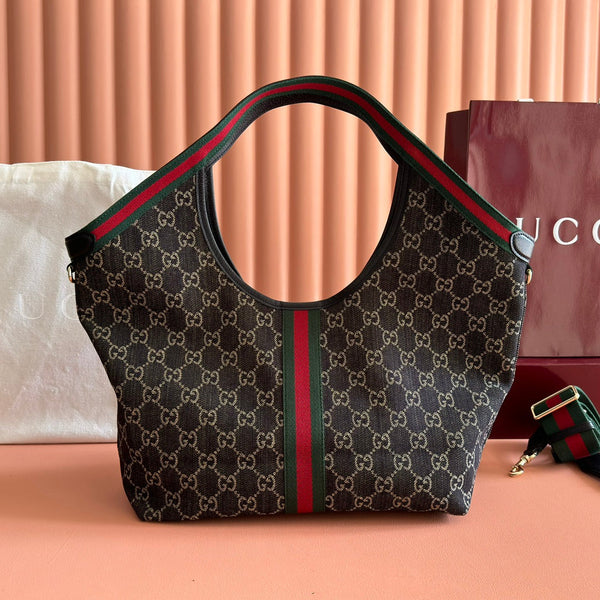 GG Giglio 26 Detachable Clutch Tote Bag 50cm Black Canvas Light Gold Hardware