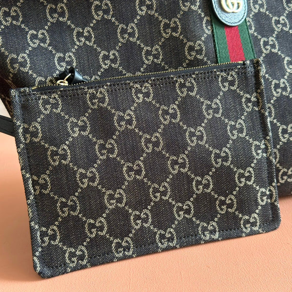 GG Giglio 26 Detachable Clutch Tote Bag 50cm Black Canvas Light Gold Hardware