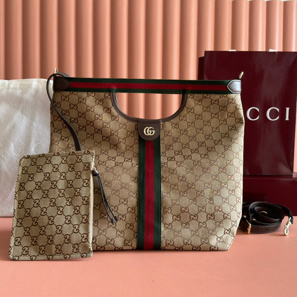 GG Giglio Detachable Clutch 35cm Beige Canvas Light Gold Hardware