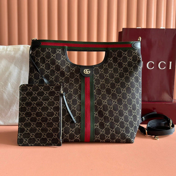 GG Giglio Detachable Clutch 35cm Black Canvas Light Gold Hardware