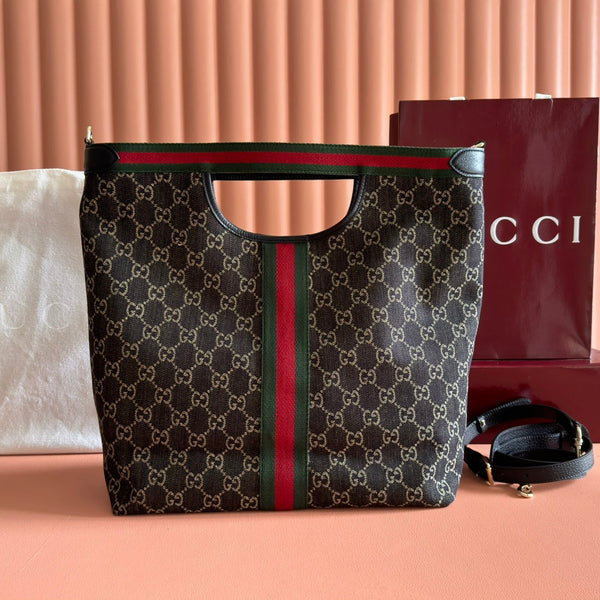 GG Giglio Detachable Clutch 35cm Black Canvas Light Gold Hardware