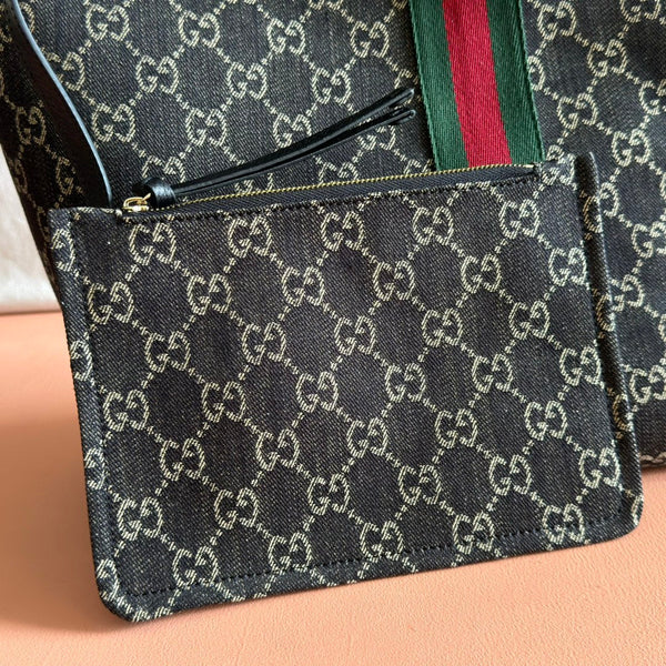 GG Giglio Detachable Clutch 35cm Black Canvas Light Gold Hardware