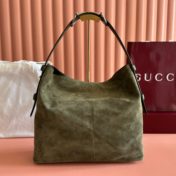 GG 25FW Beatrix Handbag 40cm Moss Green Suede SHW
