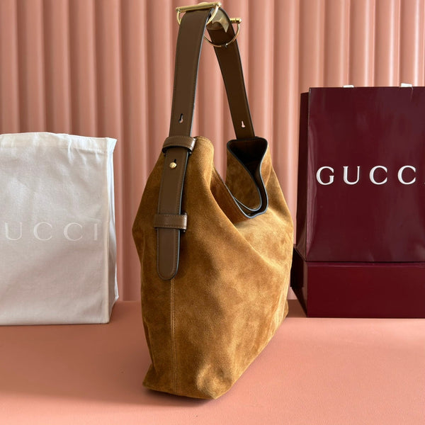 GG 25FW Beatrix Handbag 40cm Brown Suede GHW