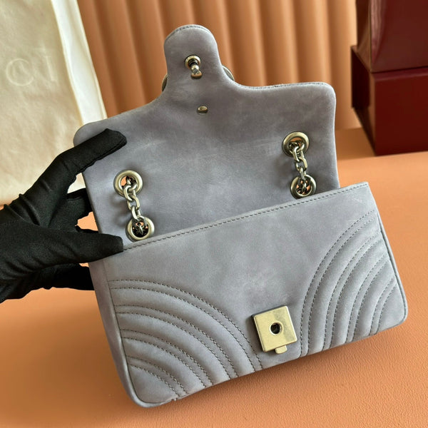 GG Marmont Double-G 22cm Gray Suede