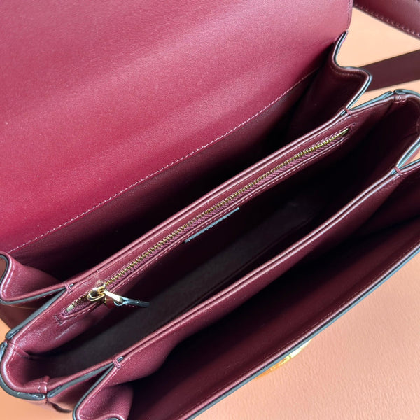 GG 25FW Siena Small Shoulder Bag 23cm Burgundy Calfskin GHW