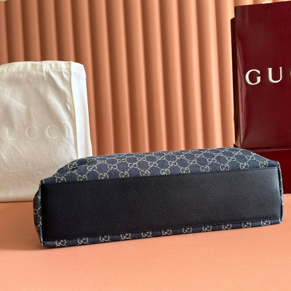 GG 25FW Beatrix Horsebit Handbag 40cm Blue Denim Canvas GHW