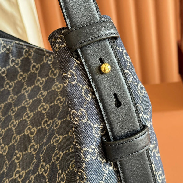 GG 25FW Beatrix Horsebit Handbag 40cm Blue Denim Canvas GHW