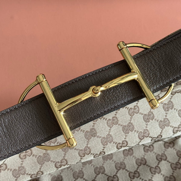 GG 25FW Beatrix Horsebit Handbag 40cm Brown Canvas GHW