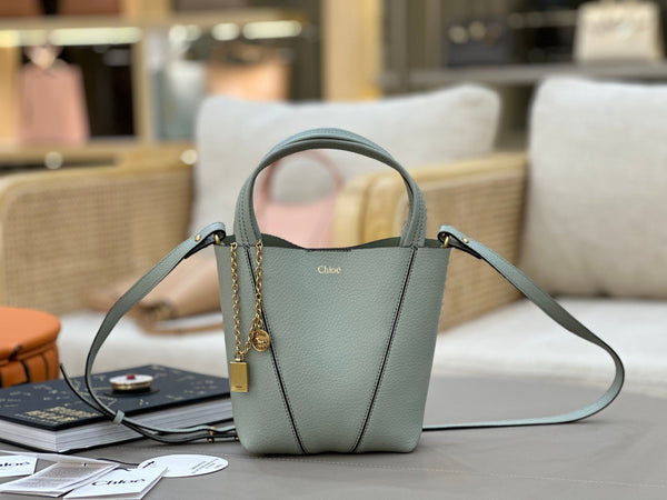 Chloe Spin Tote Bag Small 18cm Light Blue Calfskin 272311