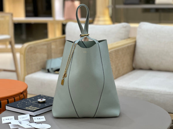 Chloe Spin Tote Bag Large 35cm Light Blue Calfskin 272307