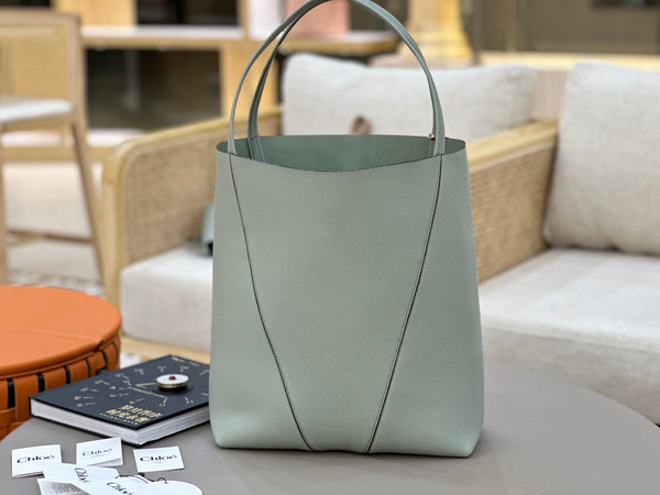 Chloe Spin Tote Bag Large 35cm Light Blue Calfskin 272307