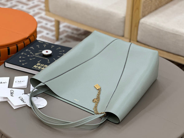 Chloe Spin Tote Bag Large 35cm Light Blue Calfskin 272307