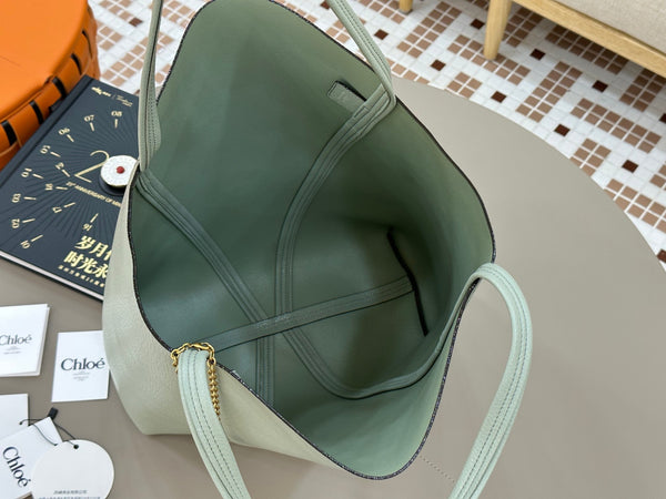 Chloe Spin Tote Bag Large 35cm Light Blue Calfskin 272307