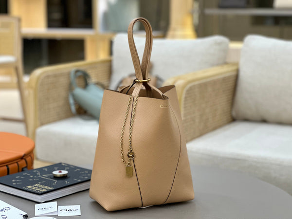 Chloe Spin Tote Bag Medium 27cm Beige Calfskin 272302