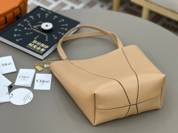 Chloe Spin Tote Bag Medium 27cm Beige Calfskin 272302