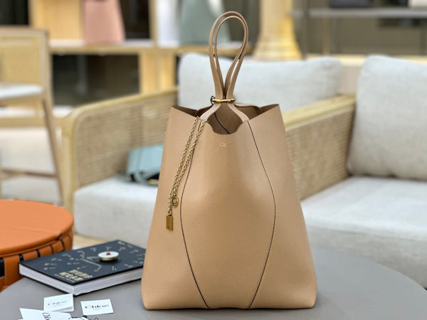 Chloe Spin Tote Bag Large 35cm Beige Calfskin 272300