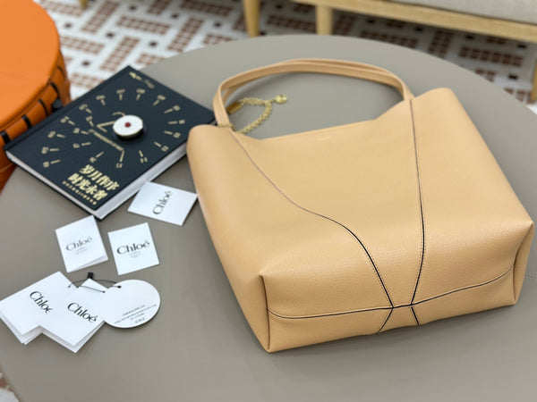 Chloe Spin Tote Bag Large 35cm Beige Calfskin 272300
